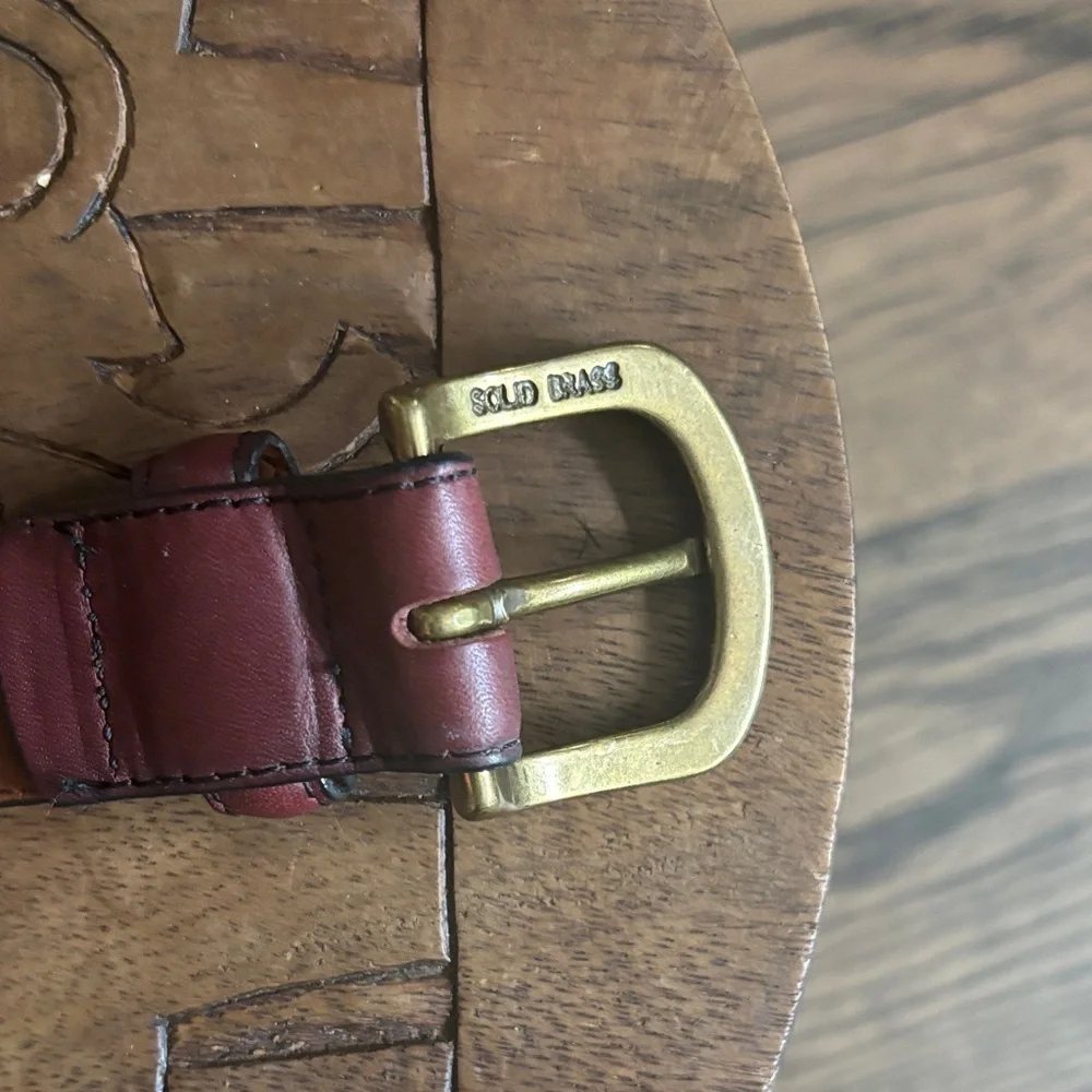 Vintage LL. Bean Classic Brown Leather Belt with Solid Brass Buckle Size  38